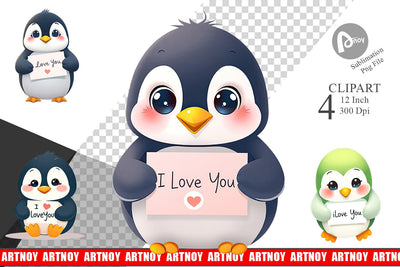 Valentine Penguin Cartoon Clipart Sublimation artnoy 