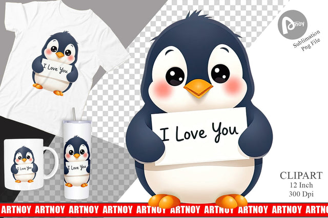 Valentine Penguin Cartoon Clipart Sublimation artnoy 