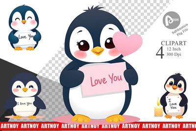Valentine Penguin Cartoon Clipart Sublimation artnoy 