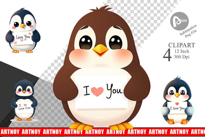 Valentine Penguin Cartoon Clipart Sublimation artnoy 