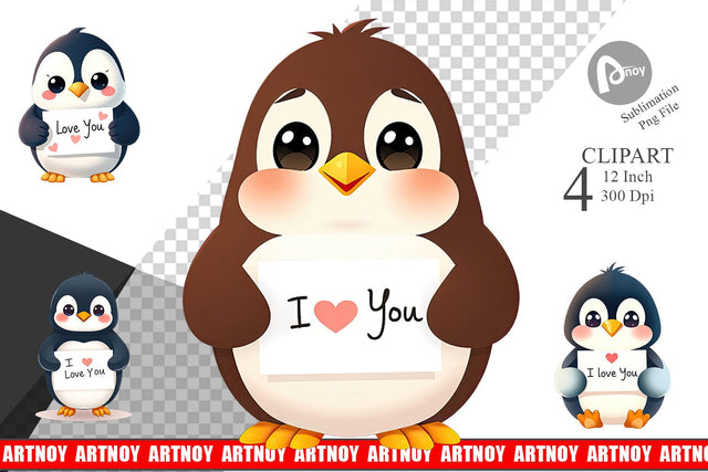 Valentine Penguin Cartoon Clipart Sublimation artnoy 