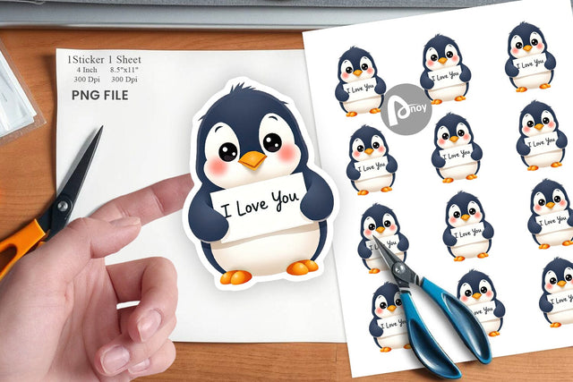 Valentine Penguin Cartoon Sticker Sublimation artnoy 