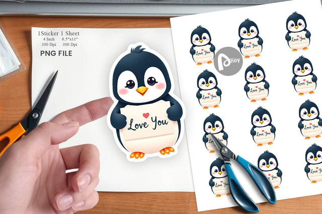 Valentine Penguin Cartoon Sticker Sublimation artnoy 