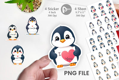Valentine Penguin Cartoon Sticker Sublimation artnoy 