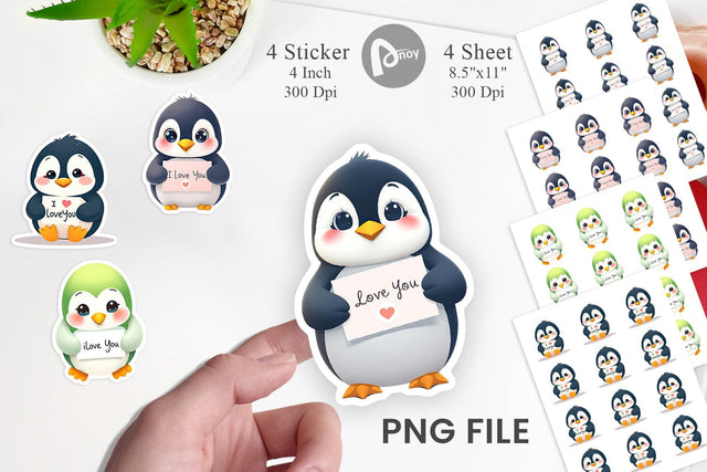 Valentine Penguin Cartoon Sticker Sublimation artnoy 