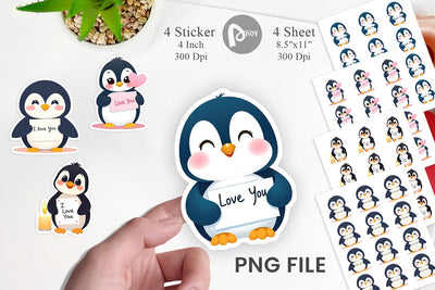 Valentine Penguin Cartoon Sticker Sublimation artnoy 
