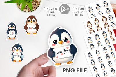 Valentine Penguin Cartoon Sticker Sublimation artnoy 