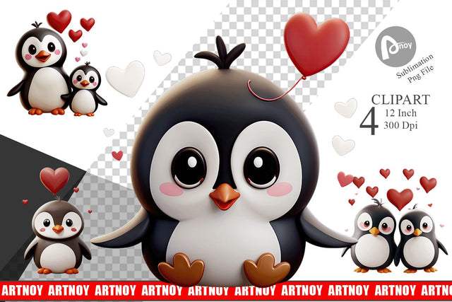 Valentine Penguin Clipart Sublimation artnoy 