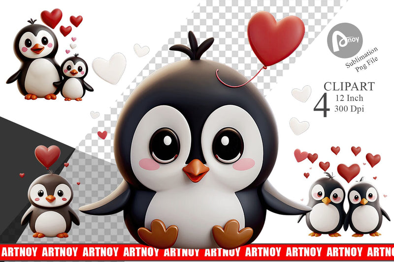 Valentine Penguin Clipart Sublimation artnoy 