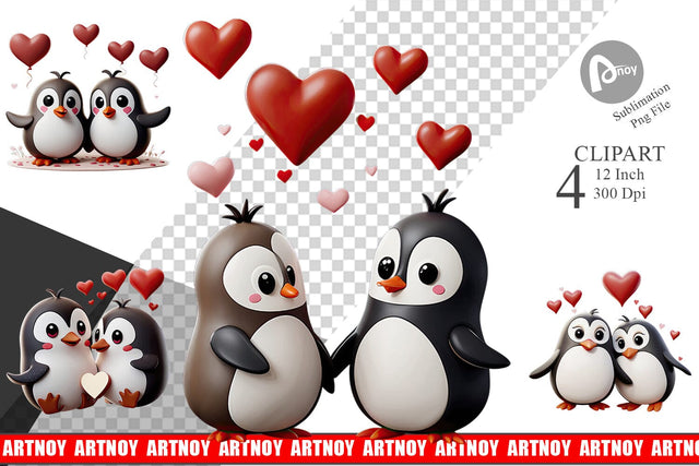 Valentine Penguin Clipart Sublimation artnoy 