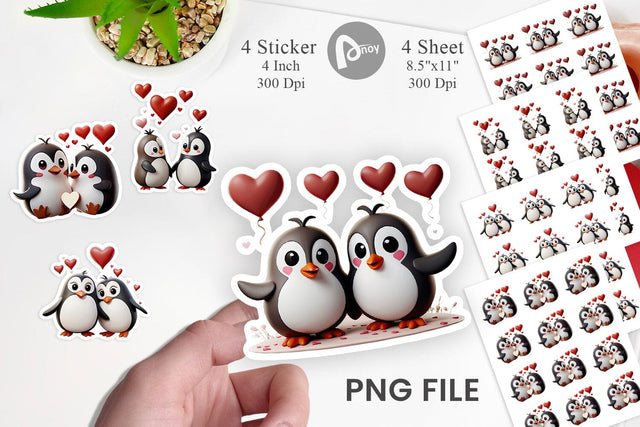 Valentine Penguin Sticker Sublimation artnoy 