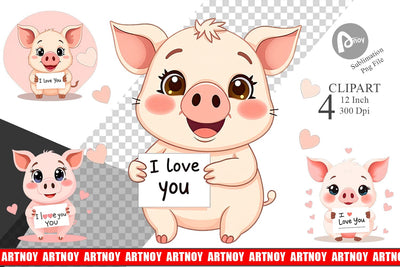 Valentine Pig Cartoon Clipart Sublimation artnoy 