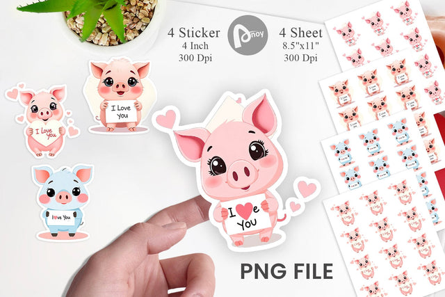Valentine Pig Cartoon Sticker Sublimation artnoy 