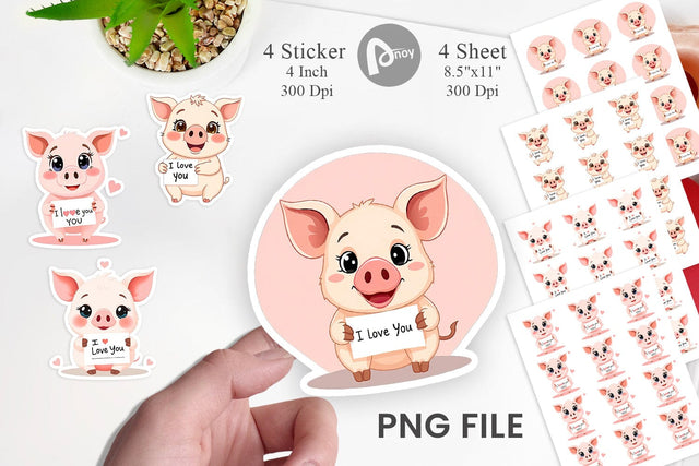 Valentine Pig Cartoon Sticker Sublimation artnoy 