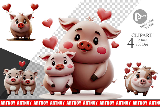 Valentine Pig Clipart Sublimation artnoy 