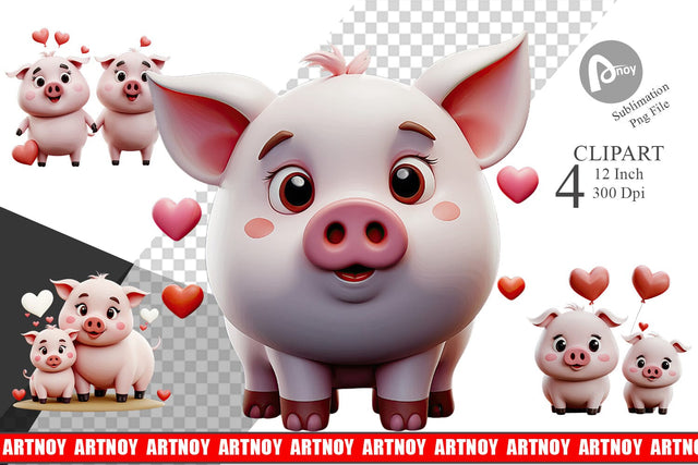 Valentine Pig Clipart Sublimation artnoy 