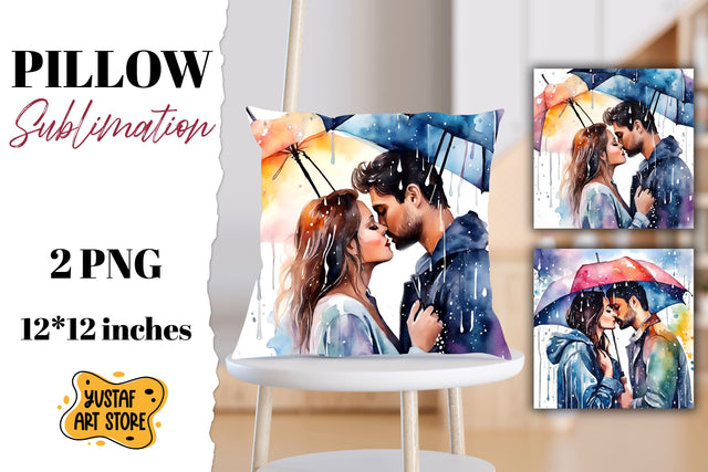 Valentine pillow sublimation. Couple in love in the rain Sublimation Yustaf Art Store 