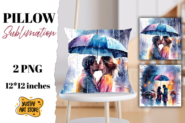 Valentine pillow sublimation. Couple in love in the rain Sublimation Yustaf Art Store 