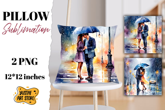 Valentine pillow sublimation. Couple in love in the rain Sublimation Yustaf Art Store 