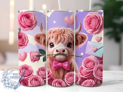 Valentine Pink Highland Cow Tumbler, Highland Cow, Pink Cow, Romantic Design, Cute Farm Style, 20Oz Tumbler, Sublimation Wrap Sublimation ToriDesigns 