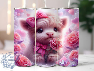 Valentine Pink Highland Cow Tumbler, Highland Cow, Pink Cow, Romantic Design, Cute Farm Style, 20Oz Tumbler, Sublimation Wrap Sublimation ToriDesigns 