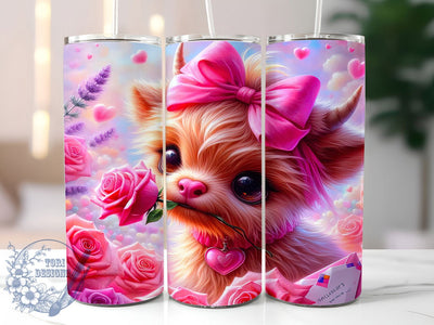 Valentine Pink Highland Cow Tumbler, Highland Cow, Pink Cow, Romantic Design, Cute Farm Style, 20Oz Tumbler, Sublimation Wrap Sublimation ToriDesigns 