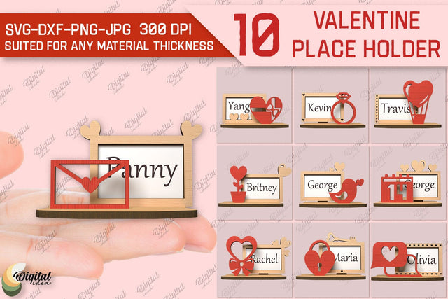 Valentine Place Holder Laser Cut Bundle. Name Card SVG SVG Evgenyia Guschina 