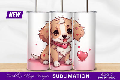 Valentine puppy with hearts tumbler png Sublimation Regulrcrative 