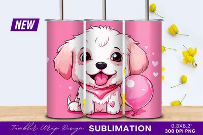 Valentine puppy with pink balloon tumbler png Sublimation Regulrcrative 