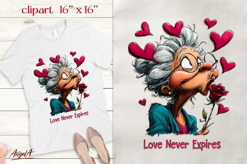Valentine quote Single Valentine elderly lady clipart PNG Sublimation Angelina Semenova 