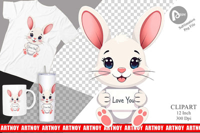Valentine Rabbit Cartoon Clipart Sublimation artnoy 