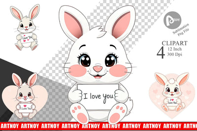Valentine Rabbit Cartoon Clipart Sublimation artnoy 