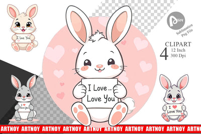 Valentine Rabbit Cartoon Clipart Sublimation artnoy 