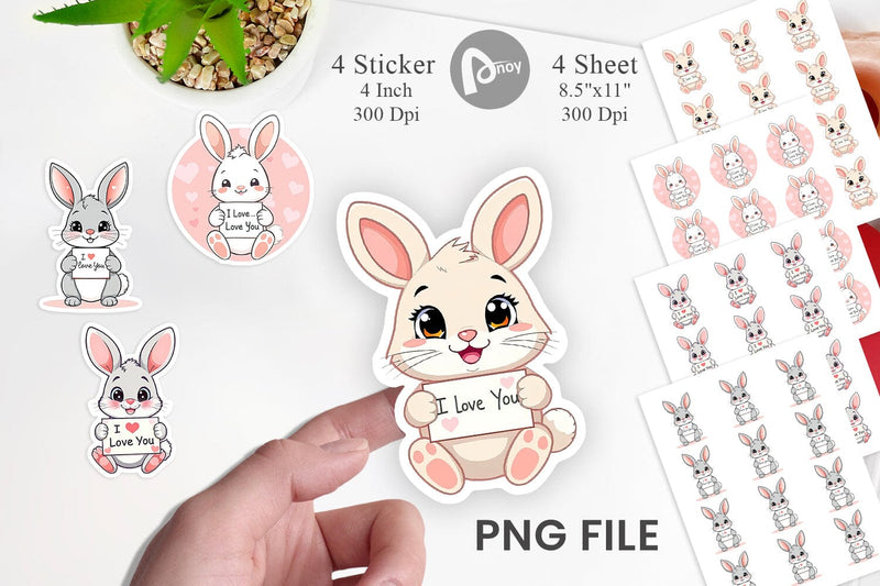 Valentine Rabbit Cartoon Sticker Sublimation artnoy 