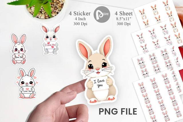 Valentine Rabbit Cartoon Sticker Sublimation artnoy 