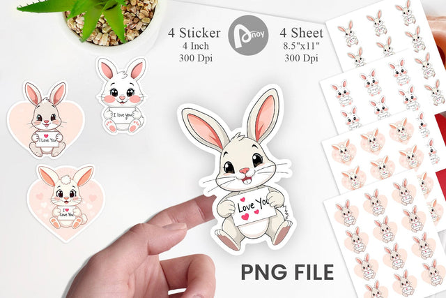 Valentine Rabbit Cartoon Sticker Sublimation artnoy 