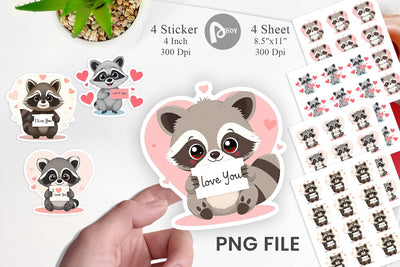 Valentine Raccoon Cartoon Sticker Sublimation artnoy 