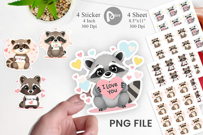 Valentine Raccoon Cartoon Sticker Sublimation artnoy 