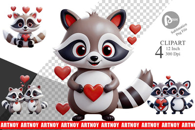 Valentine Raccoon Clipart Sublimation artnoy 