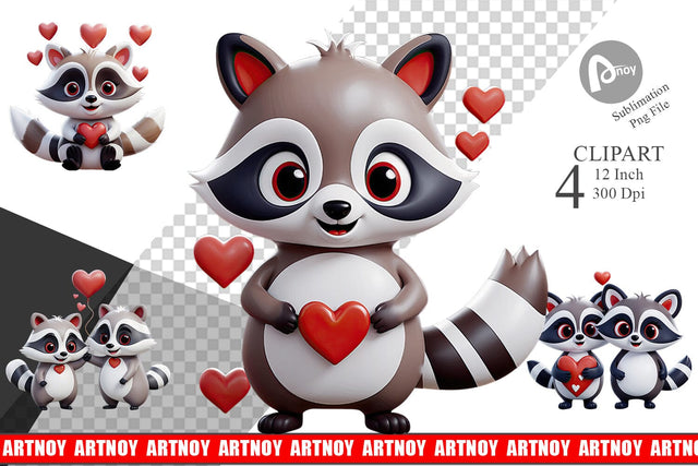 Valentine Raccoon Clipart Sublimation artnoy 