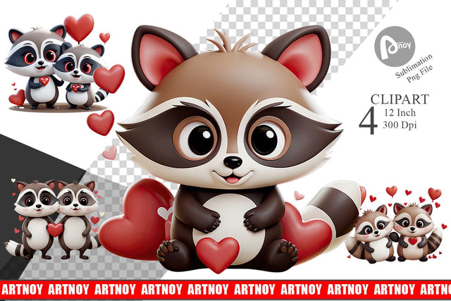 Valentine Raccoon Clipart Sublimation artnoy 