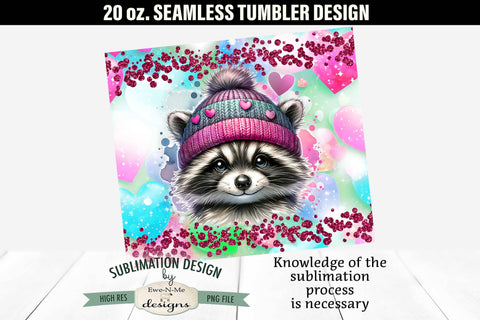 Valentine Raccoon in Knit Hat 20 oz Seamless Tumbler Wrap Sublimation Ewe-N-Me Designs 