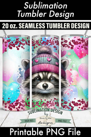 Valentine Raccoon in Knit Hat 20 oz Seamless Tumbler Wrap Sublimation Ewe-N-Me Designs 