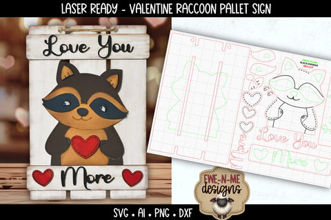 Valentine Raccoon Layered Pallet Sign | Laser Ready SVG SVG Ewe-N-Me Designs 
