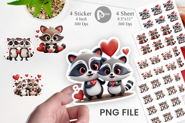 Valentine Raccoon Sticker Sublimation artnoy 