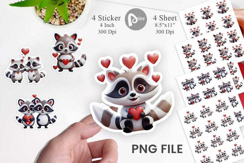 Valentine Raccoon Sticker Sublimation artnoy 