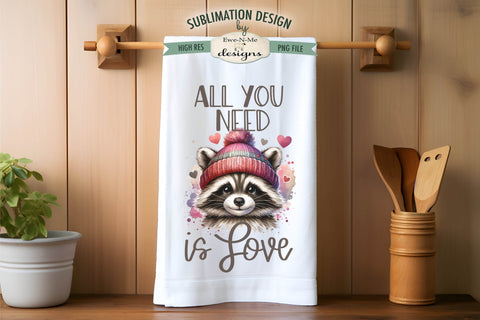 Valentine Raccoon Sublimation Towel Designs - Love Is All You Need Sublimation Ewe-N-Me Designs 