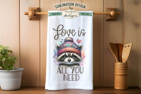 Valentine Raccoon Sublimation Towel Designs - Love Is All You Need Sublimation Ewe-N-Me Designs 