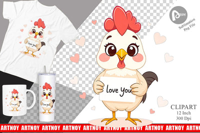 Valentine Rooster Cartoon Clipart Sublimation artnoy 
