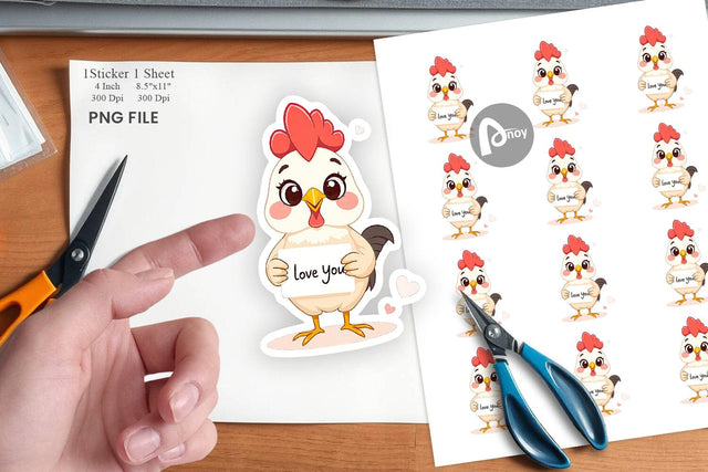 Valentine Rooster Cartoon Sticker Sublimation artnoy 